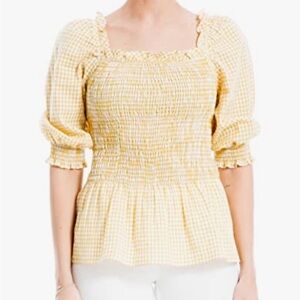 NWOT Gingham Smocked Peplum Peasant Top